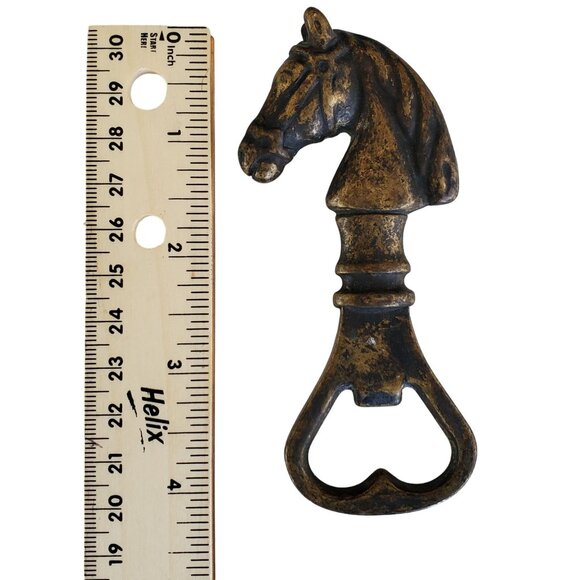 Vintage Bottle Opener Horse Head Cast Iron Bronze Bar Man Cave Kitchen 4.25" - Picture 4 of 4